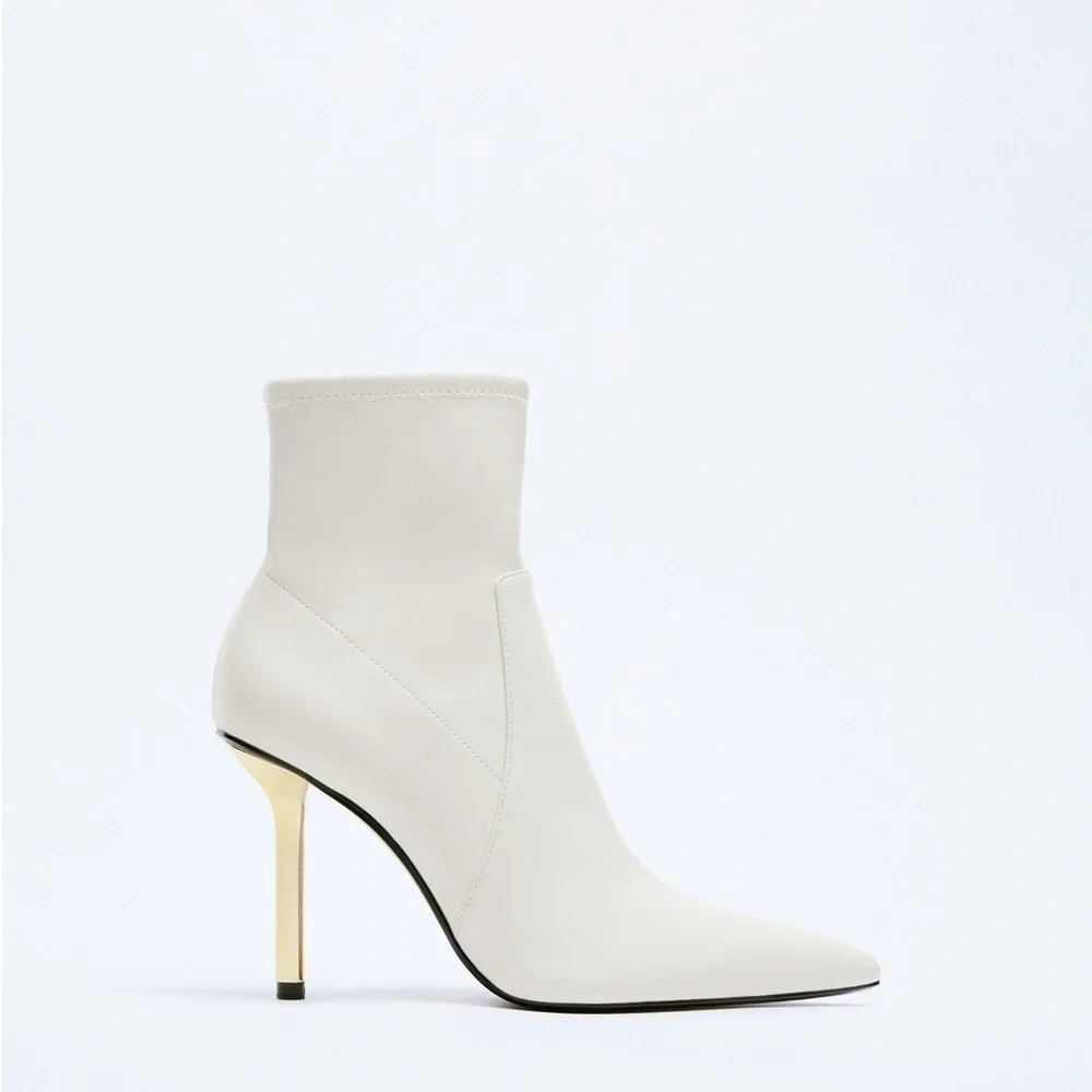 NWT ZARA METALLIC HEELED ANKLE BOOTS - Picture 2 of 7